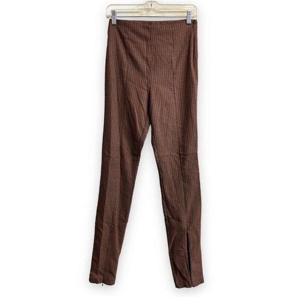 ZARA Houndstooth Plaid Ankle Zip Trousers Brown Tan Black Size Small - Picture 1 of 10